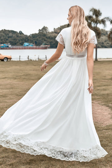 Vestido de novia Boho simple con cuello en V profundo con hendidura